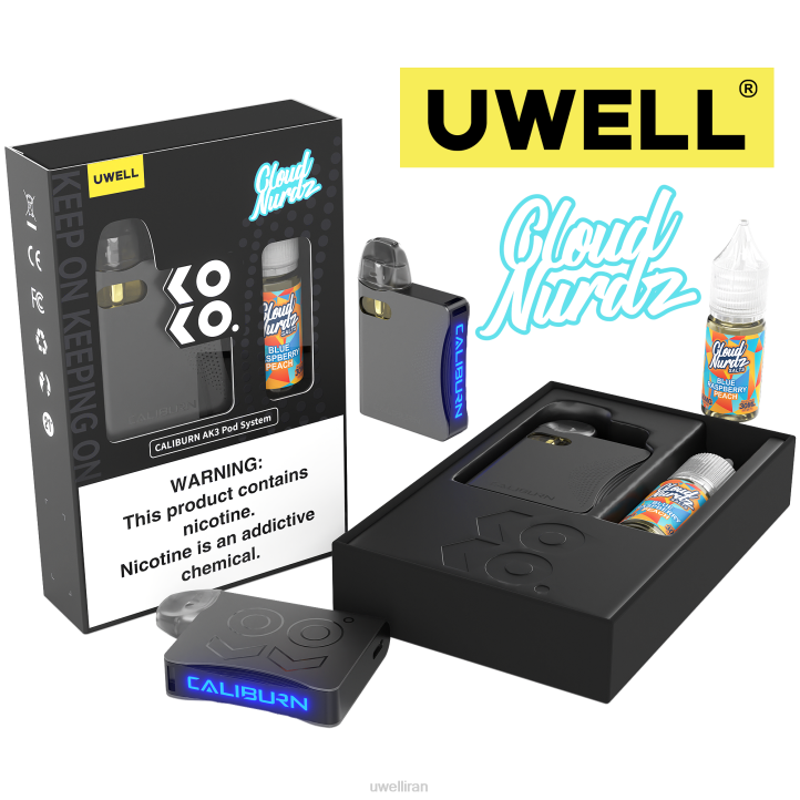 UWELL CALIBURN AK3 کیت + غلاف 0.8 اهم a3s (x2) + بخار بابا 10 میلی لیتر نمک 50 میلی گرم crl: صورتی/flv: لیموناد مدلی توت 6DRV246 | UWELL قیمت