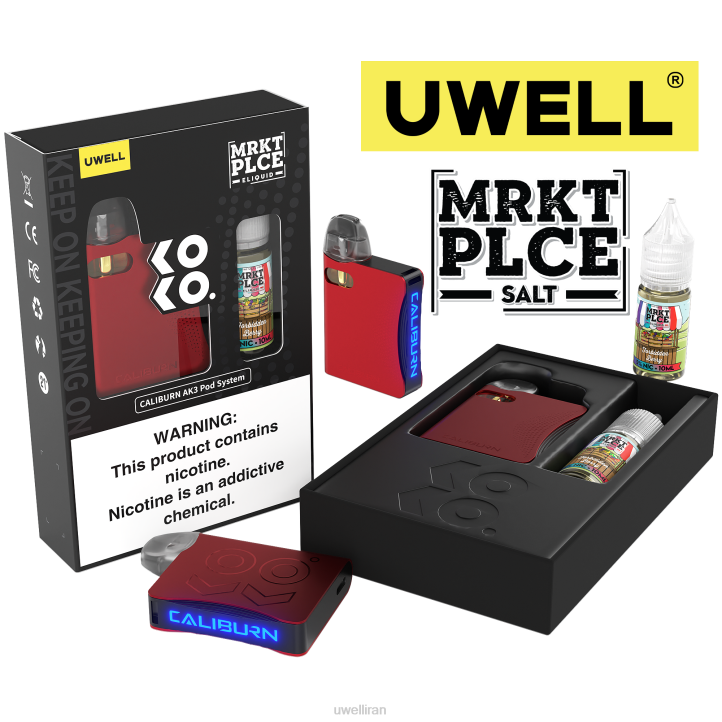 UWELL CALIBURN AK3 کیت + غلاف 0.8 اهم a3s (x2) + بخار بابا 10 میلی لیتر نمک 50 میلی گرم crl: خاکستری/flv: هلو تمشک آبی 6DRV247 | ویپ UWELL قیمت