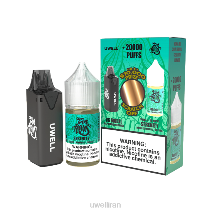 UWELL V6 دستگاه یکبار مصرف + آبمیوه بابا 30 میلی لیتر - بسته collab clr: cyan/flv: نعناع فلفلی 50 میلی گرم 6DRV211 | UWELL IRAN